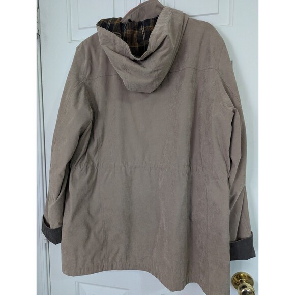 Liz Claiborne Beige Jacket Womens Large Detachable Lining & Hood Cinch Waist - Picture 8 of 16